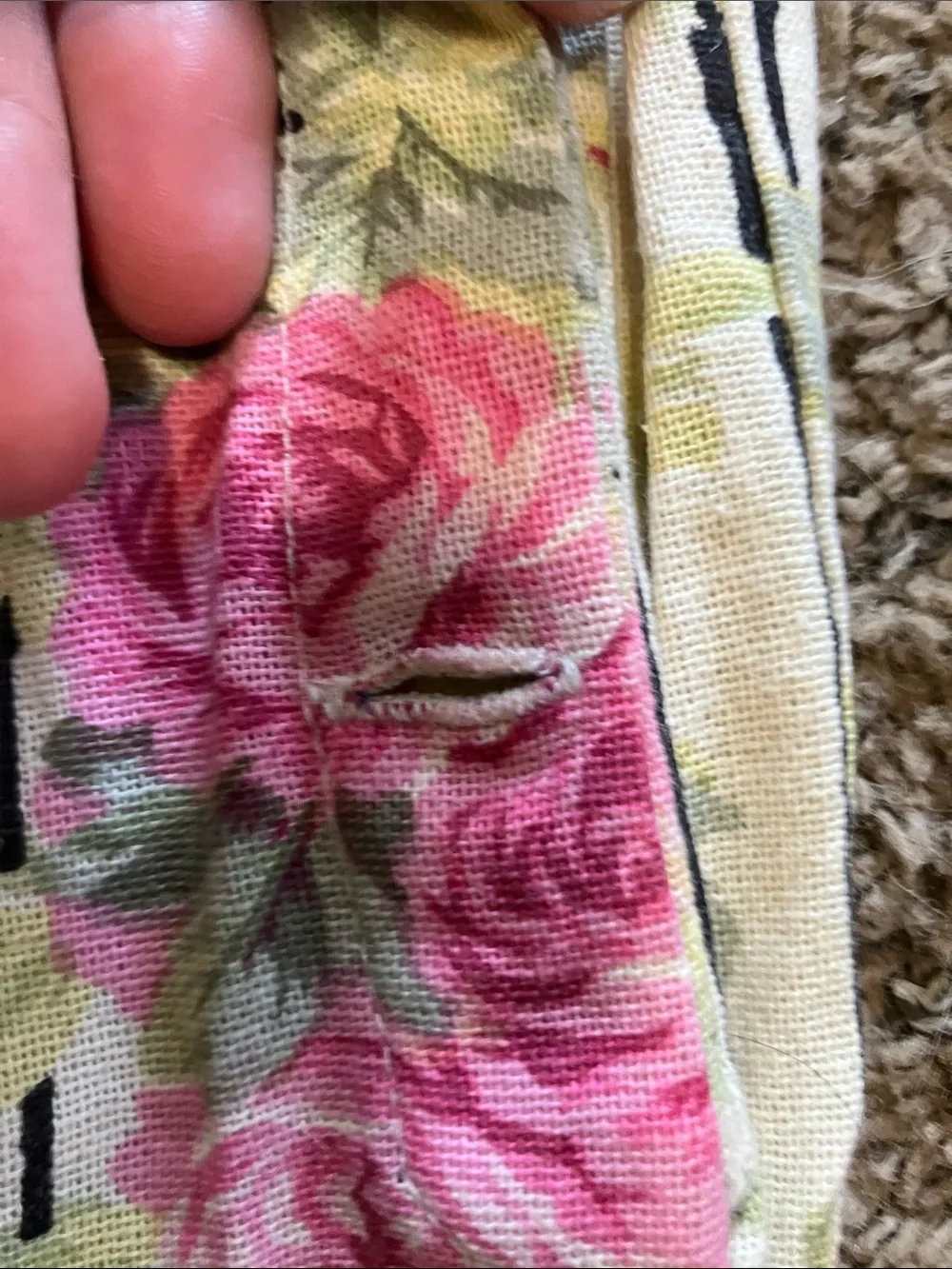 April Cornell Cream Striped overalls Pink Floral Print